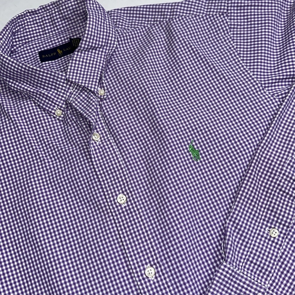 Ralph Lauren Men's XL Purple Gingham Plaid Long Sleeve Button Down Dress Shirt